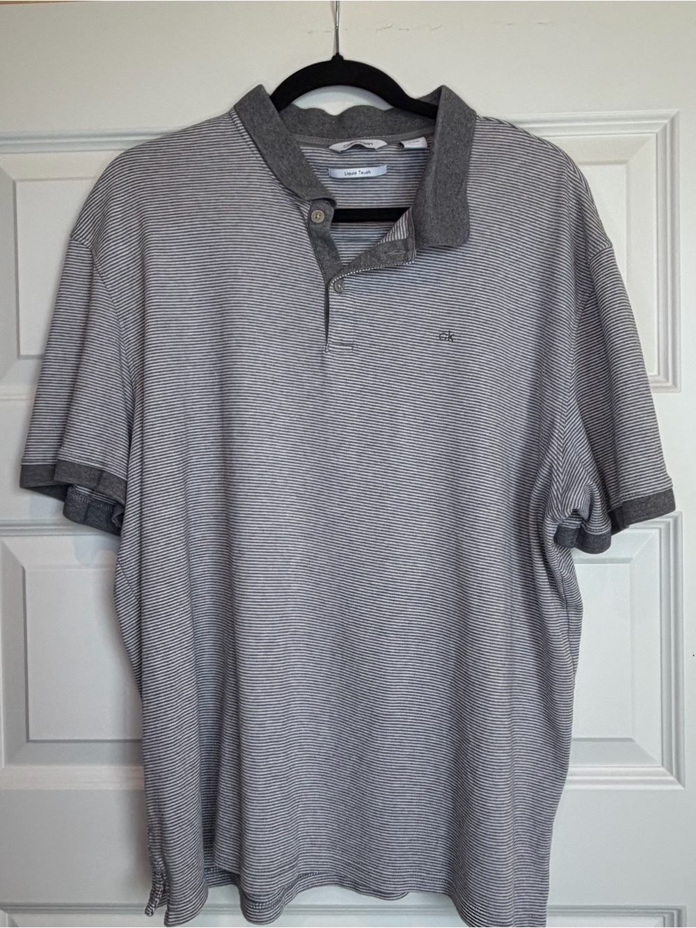 Calvin Klein Liquid Touch Men’s XL Polo Shirt Gray Stripe 100% Cotton Soft